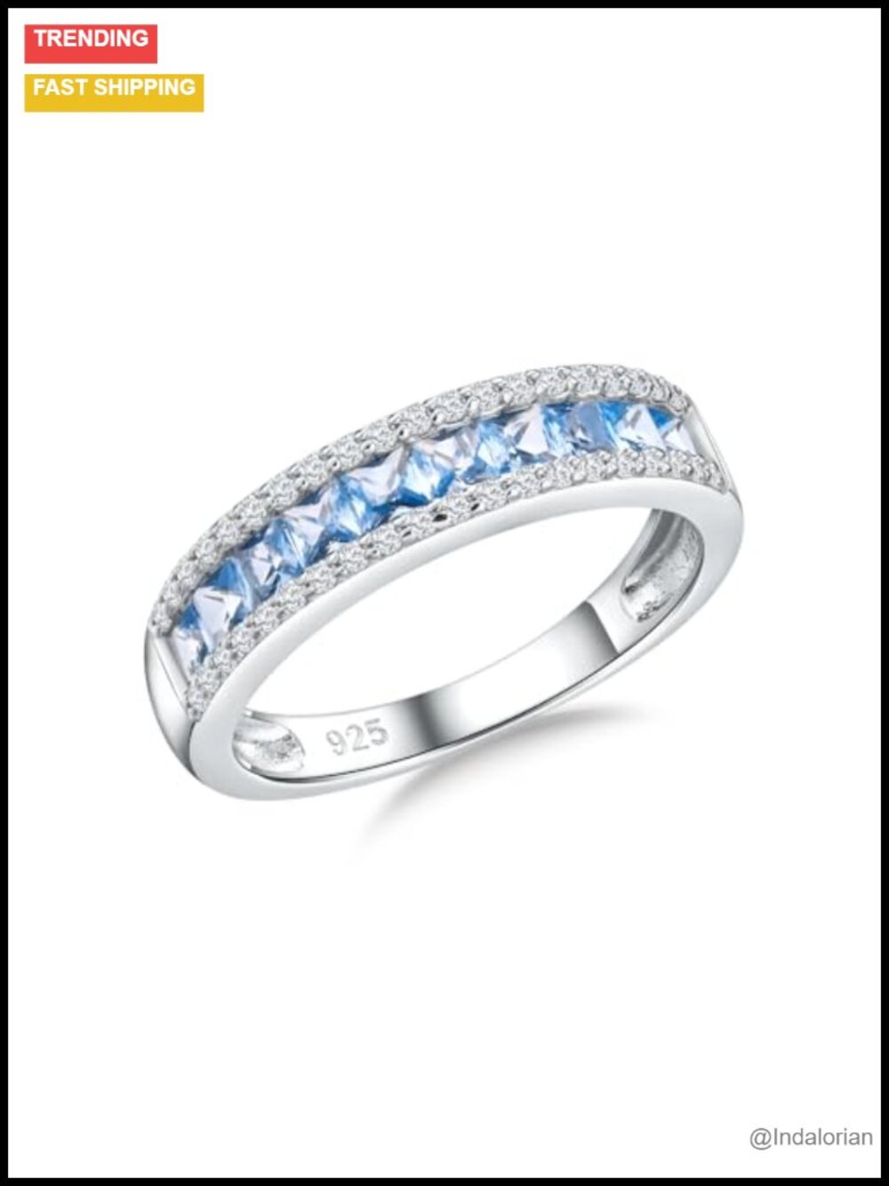 Sterling Silver Half Eternity Band Ring with Created Blue Topaz